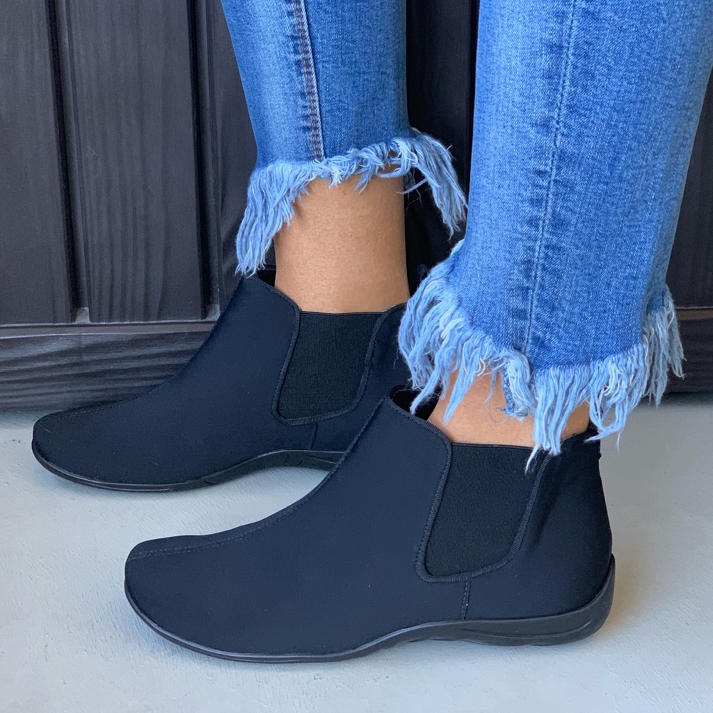Black Stretch Fabric Comfort Wide Fit Ankle Bootie - Picture 3 of 4